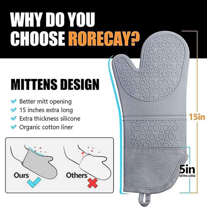 Silicone Oven Mitts: 500 F Heat Resistant Kitchen Mittens Gray