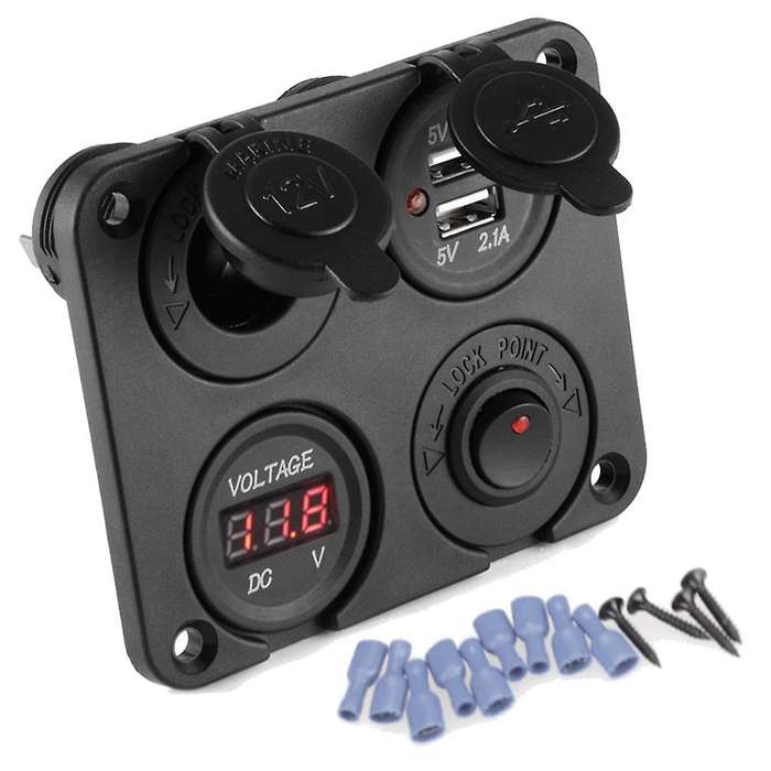 Dc 12v-24v Car Boat Socket Dual Usb Charger Voltmeter Switch Panel