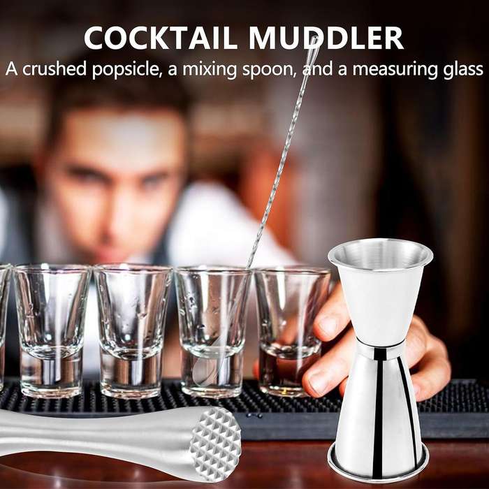 Cocktail Shaker Set, Stainless Steel Cocktail Muddler