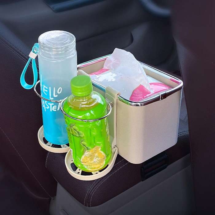 Car Armrest Storage Box Water Cup Holder Black