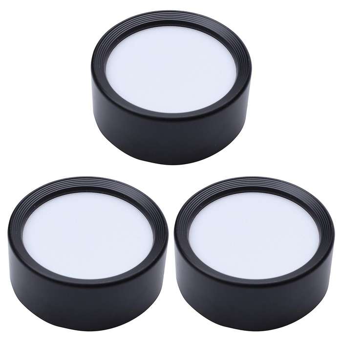 3x Round Surface Mounted Led Downlight 4000k 5w Black Shell