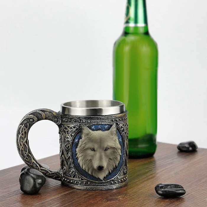 Wolf Head Stainless Steel Resin Beer Juice Milk Water Cup Home Office