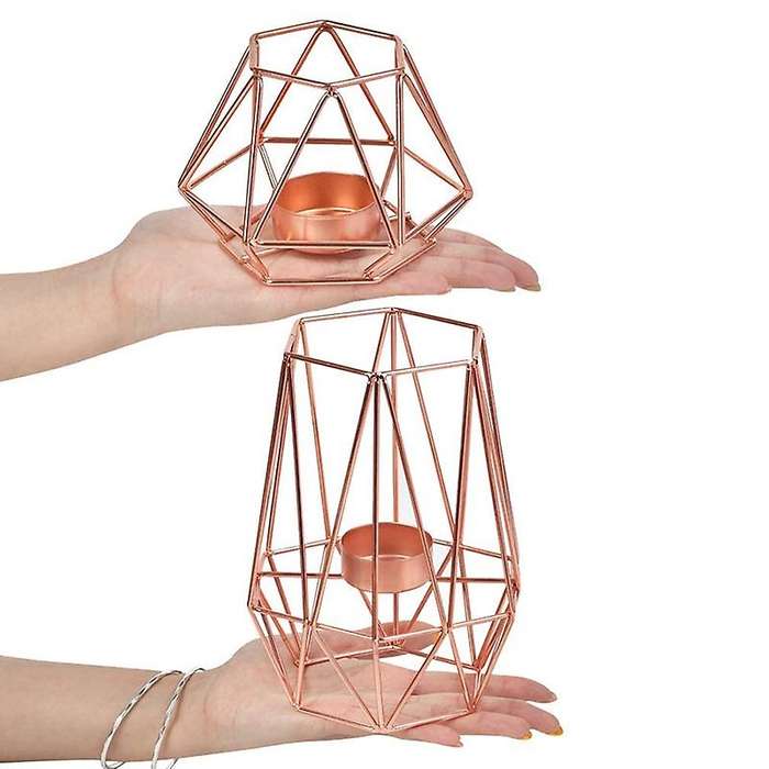 Tealight Candle Holders, 2 Pack Rose Gold Geometric Candle Holders