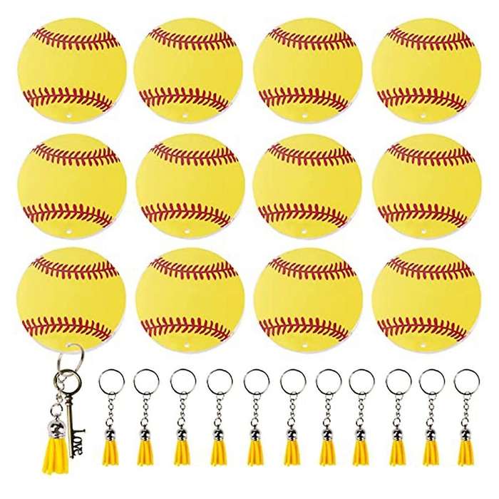 48pcs Softball Acrylic Keychain Blanks Kit,12 Softball Keychain ,b