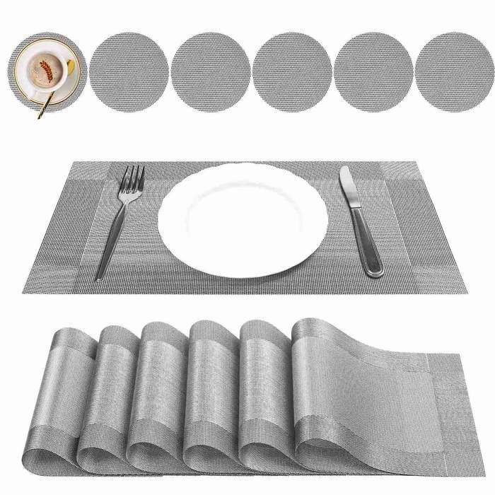 12pcs Placemats Non-slip Washable for Table 45x30cm(silver-gray)