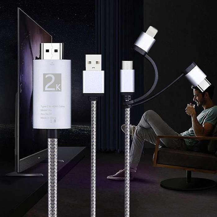 Micro-usb Type C to Hdmi 3 In 1 2k Hdtv Tv Connector Usb Cable