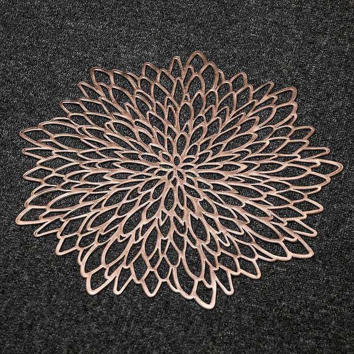 Table Mat Hibiscus Flower Bronzing Pvc Placemat Rose Gold 6 Pieces