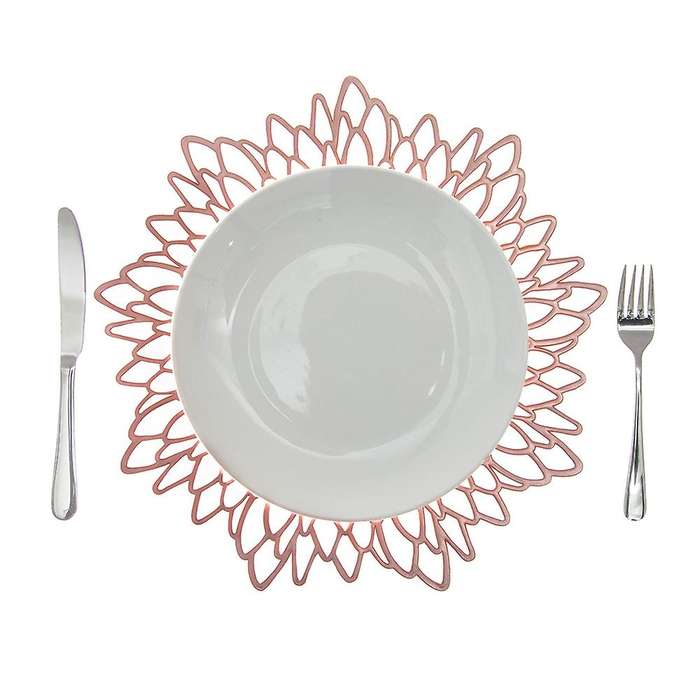 Table Mat Hibiscus Flower Bronzing Pvc Placemat Rose Gold 6 Pieces