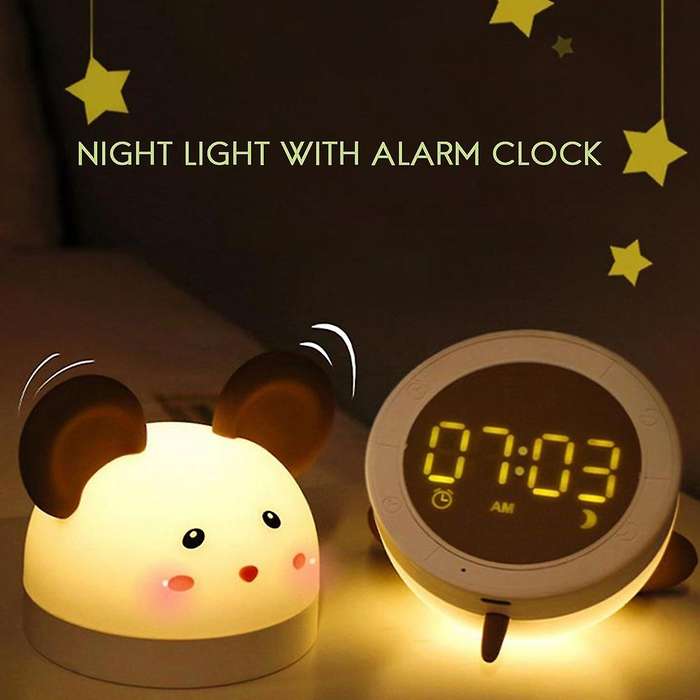 Kid Cute Clock Child Alarm Led Night Light Timer Rechargeable