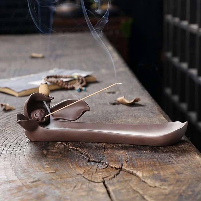 Ceramic Backflow Incense Burner Lotus Leaf Office Home Decoration