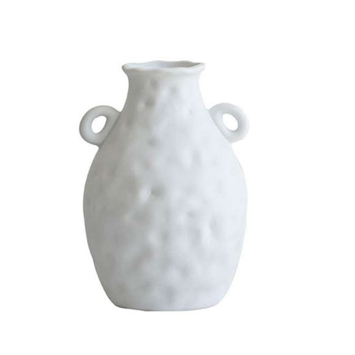 Handmade Home Plain Pottery Dried Flower Vase Stoneware Binaural