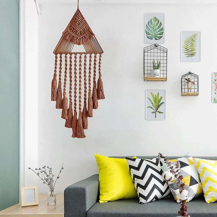 Boho Dream Catcher, Triangle Macrame Crochet Wall Hanging, Brown