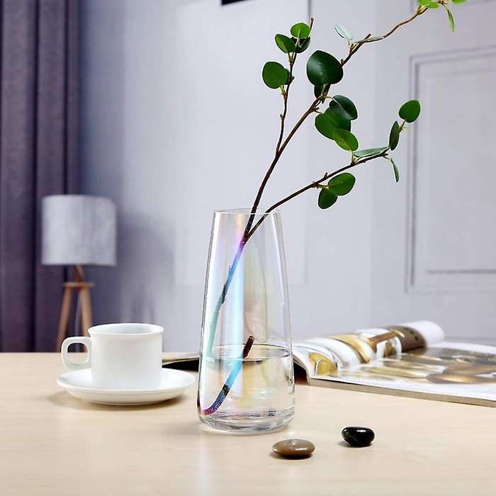 Flower Glass Vase for Decor for Centerpieces Kitchen Office(amber)