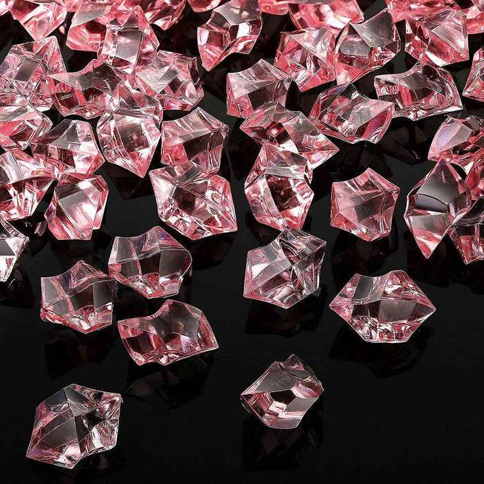 1.1lb/500g Fake Ice Square S Acrylic Stones Pink 0.55 X 0.43 Inch