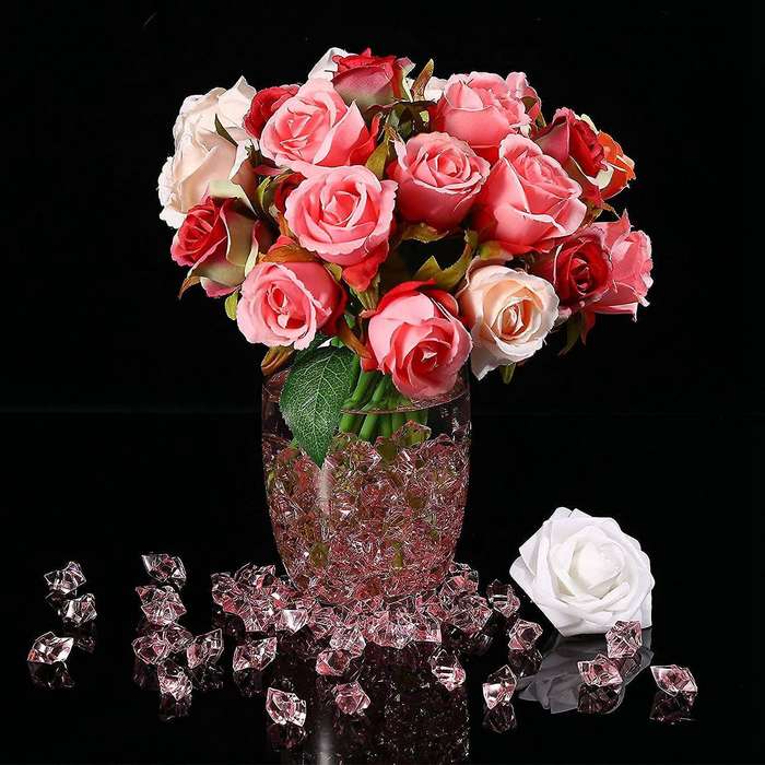 1.1lb/500g Fake Ice Square S Acrylic Stones Pink 0.55 X 0.43 Inch