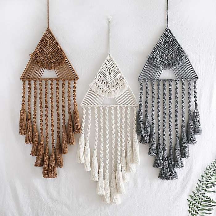 Boho Dream Catcher, Triangle Macrame Crochet Wall Hanging, Gray