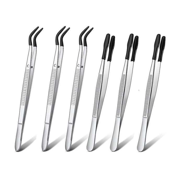 6 Pcs Of Rubber Tip Tweezers Pvc Silicone Precision Tweezers (black)