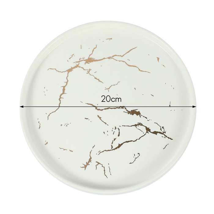 20cm Gold White Marble Ceramic Dish European Decorative Steak Plate