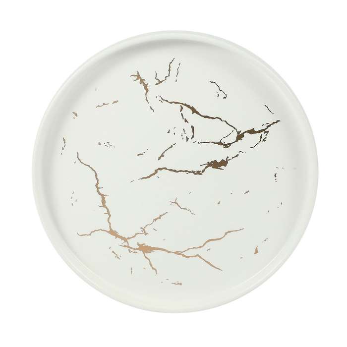 20cm Gold White Marble Ceramic Dish European Decorative Steak Plate