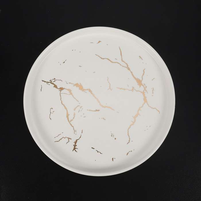 20cm Gold White Marble Ceramic Dish European Decorative Steak Plate