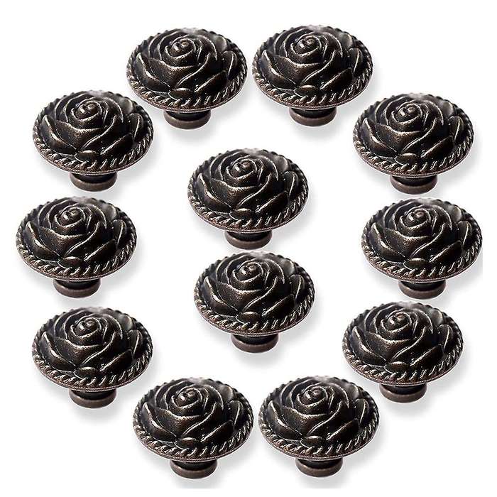 Vintage Rose Cabinet Knobs, Antique Bronze Cupboard Dresser Door Pull