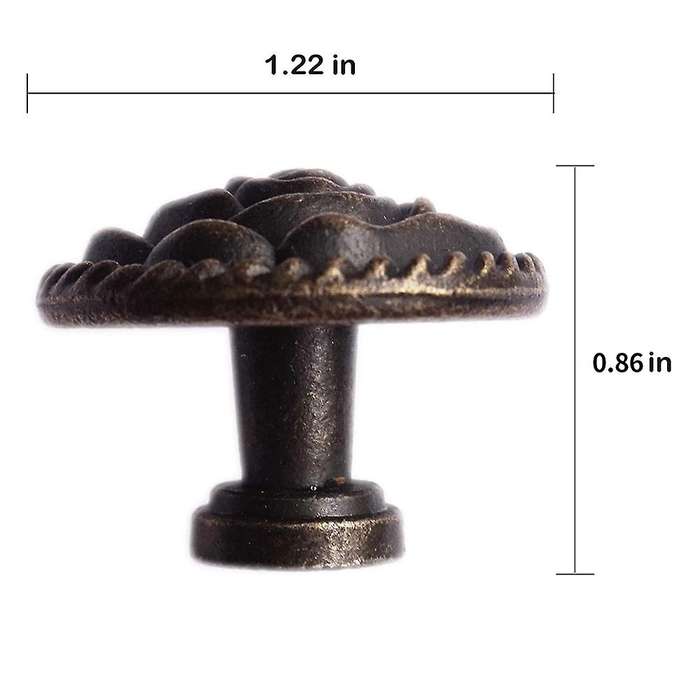 Vintage Rose Cabinet Knobs, Antique Bronze Cupboard Dresser Door Pull