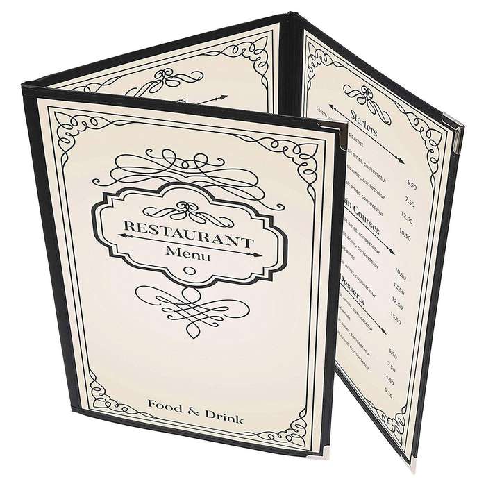 2pcs Menu Covers for A4 Size Book Style Cafe Bar 3 Pages 6 View