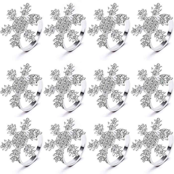 Christmas Snowflake Napkin Rings Holders for Christmas Parties 12pcs