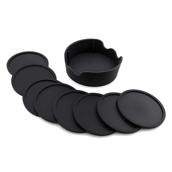 8 Pieces, Black Silicone Round Coasters, for Drinking Glasses, Cups