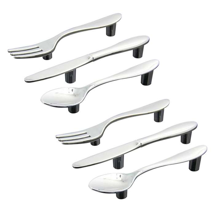 3 X Silber Schrank Schublade Pull Griffe(messer Gabel Loeffel)