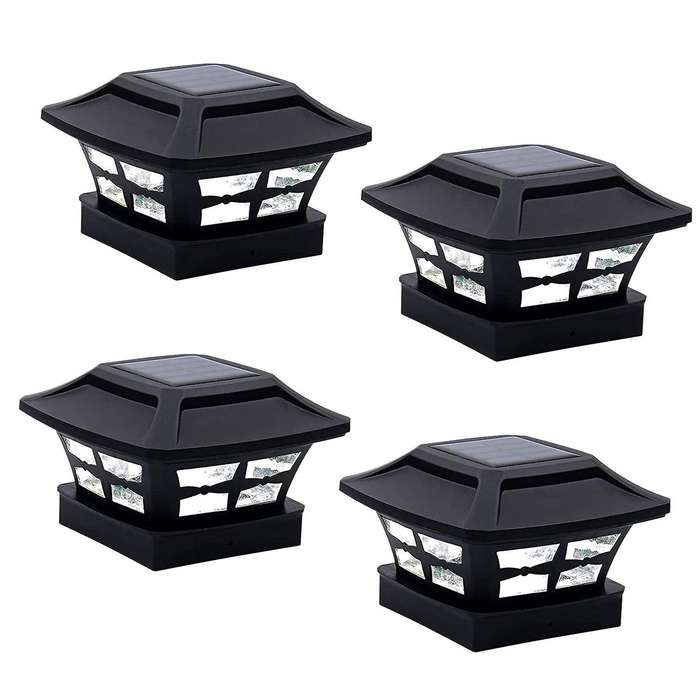 Solar Post Cap Lights for 4x4 Wooden Posts Garden Decoration Black