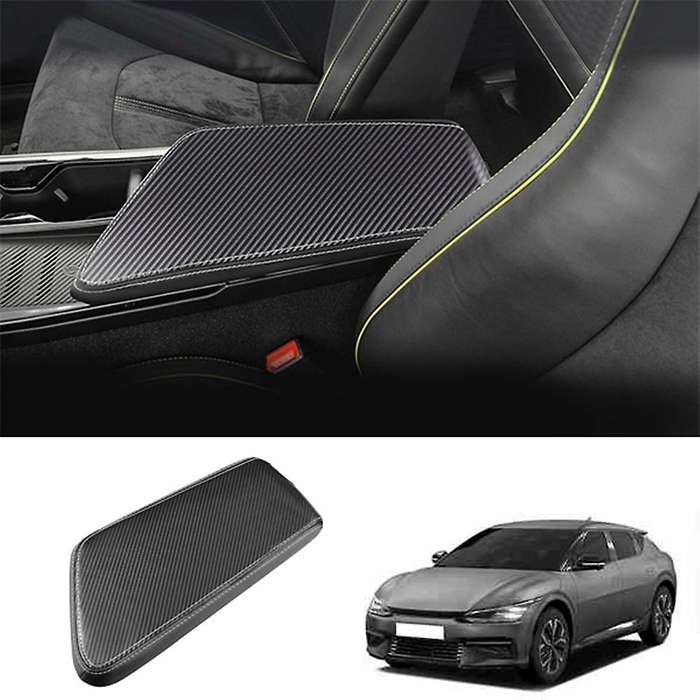 Car Carbon Fiber Center Console Lid Armrest Box Leather Pad -black