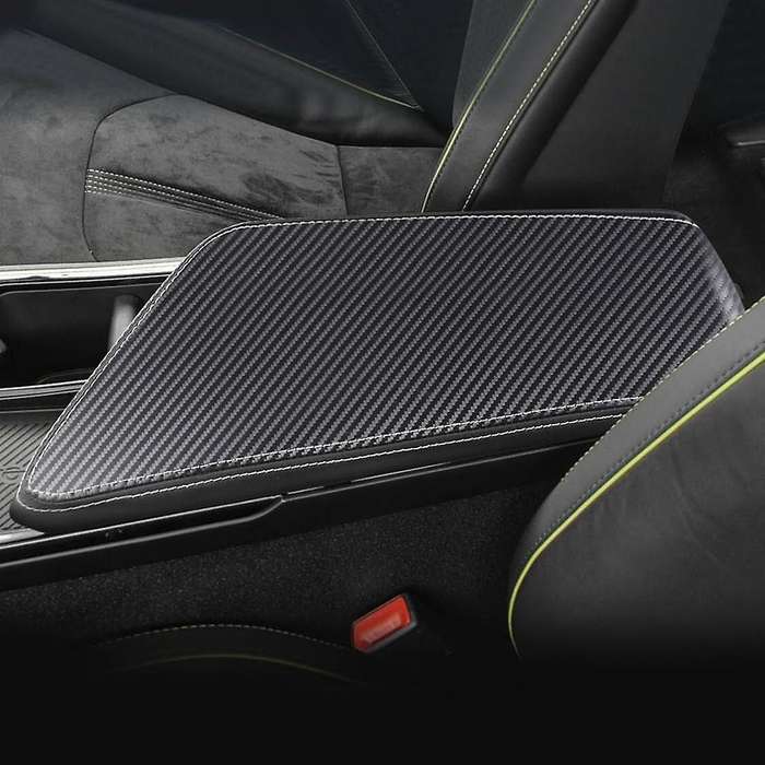 Car Carbon Fiber Center Console Lid Armrest Box Leather Pad -black