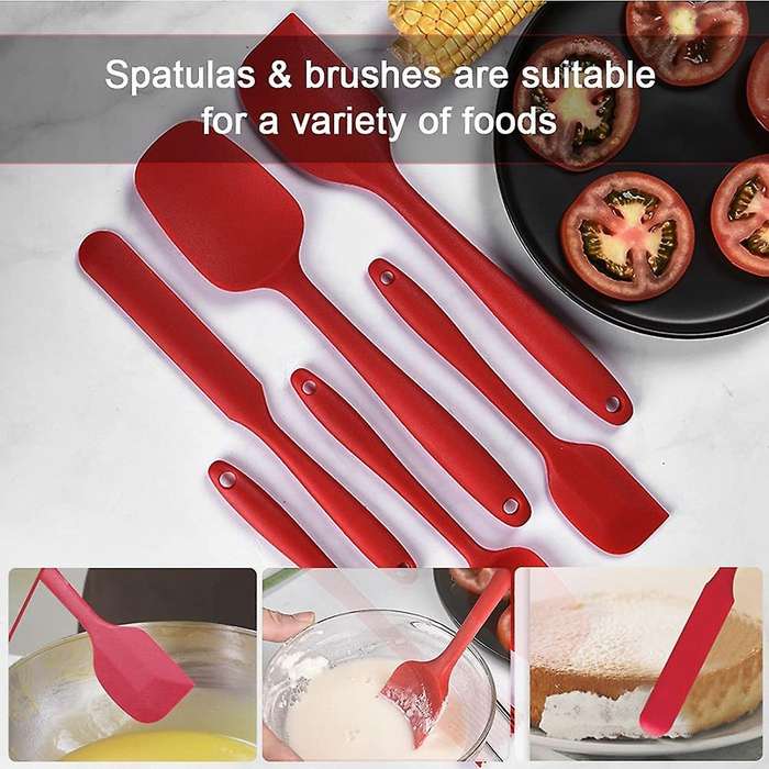 6 Piece Silicone Spatula Set-non Stick Rubber Spatulas Scraper Red