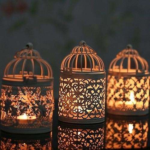 3 Pack Hanging Antique Moroccan Hollow Holder Bird Cage Candlestick