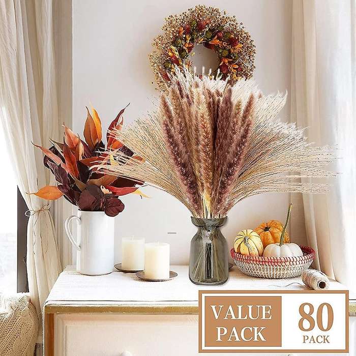 80pcs Natural Dried Pampas Grass - Fluffy Pampas Grass Bouquet