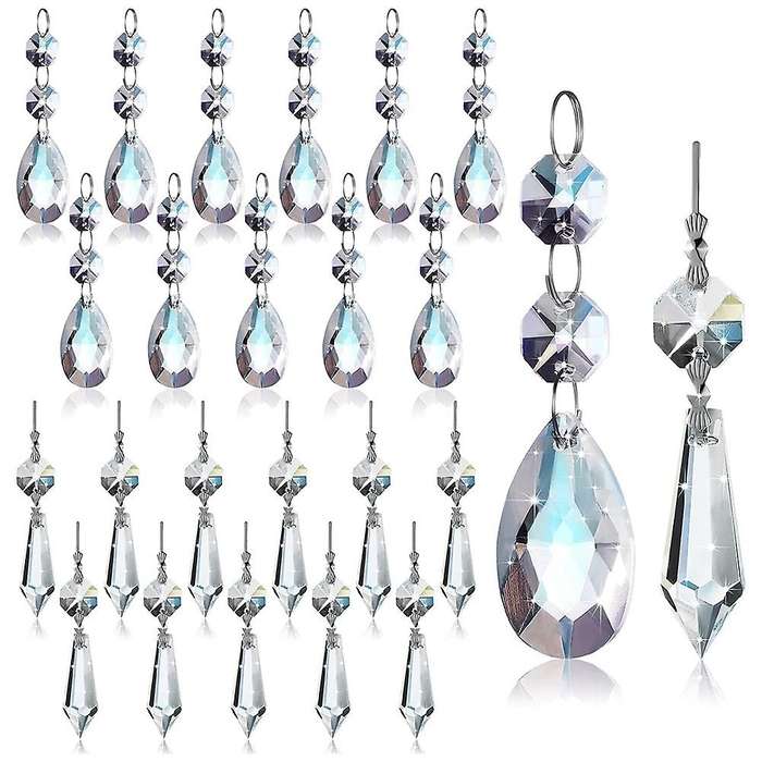 24 Pcs Chandelier Crystal Prisms Pendants Set 38 Mm Clear Teardrop