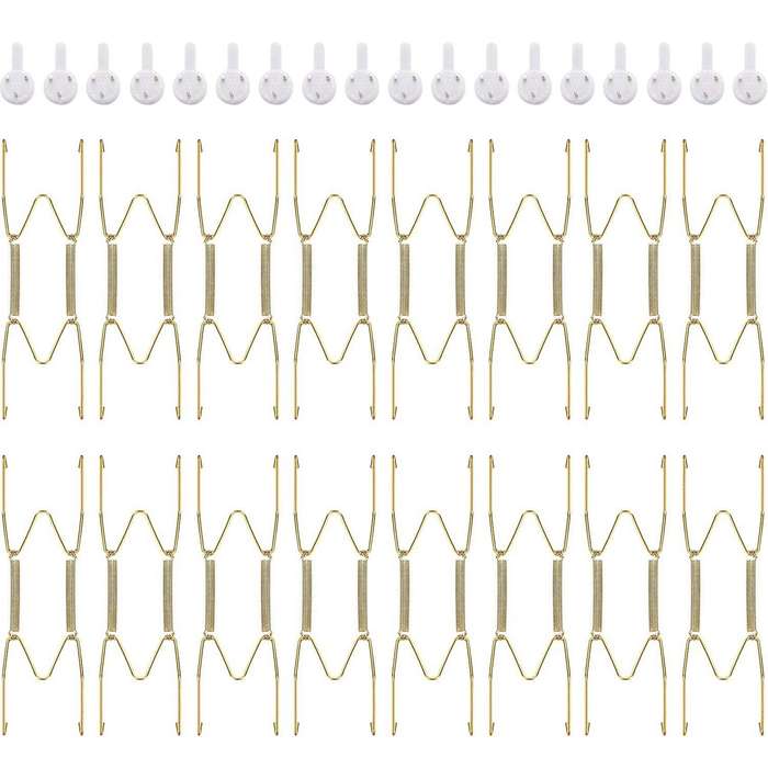 16 Pieces 6 Inch Invisible Plate Hangers with 18 Pieces Wall Hooks
