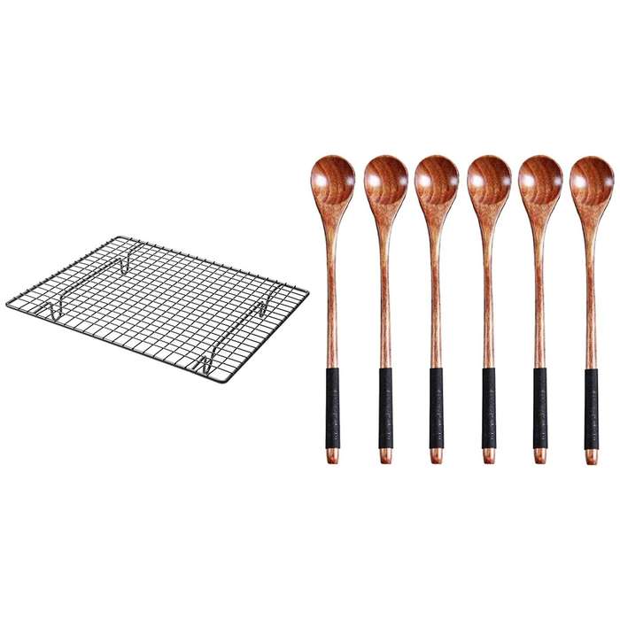 6pcs Long Handled Wooden Spoons Japanese Style Set Mixing Tableware