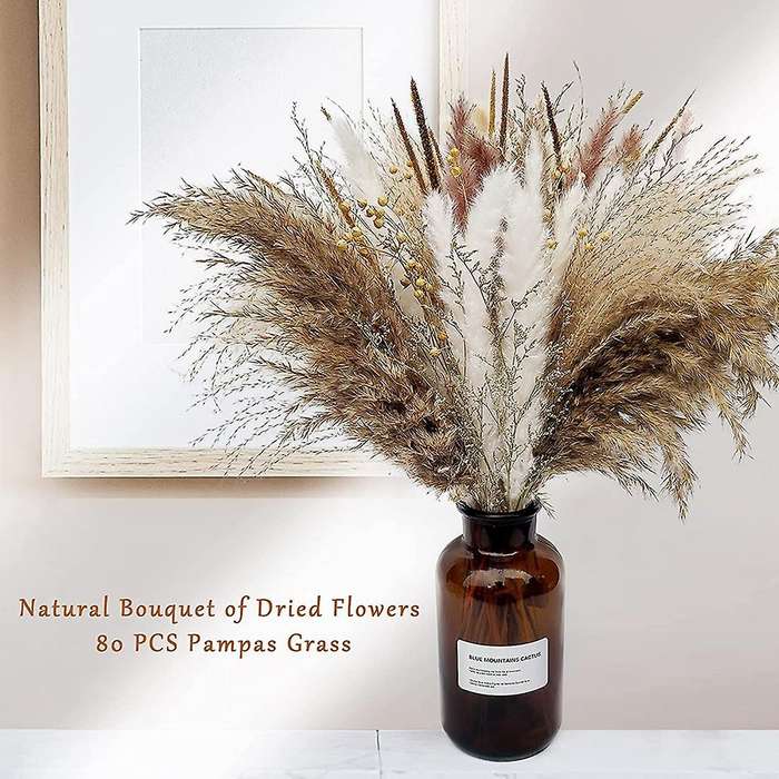 80 Pcs Pampas Grass Dried , 45cm Dried Flowers Decor , Fluffy Plants