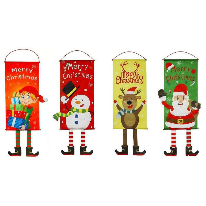 Merry Christmas Window Sign Banners Xmas Fabric Flag Door Porch Decor