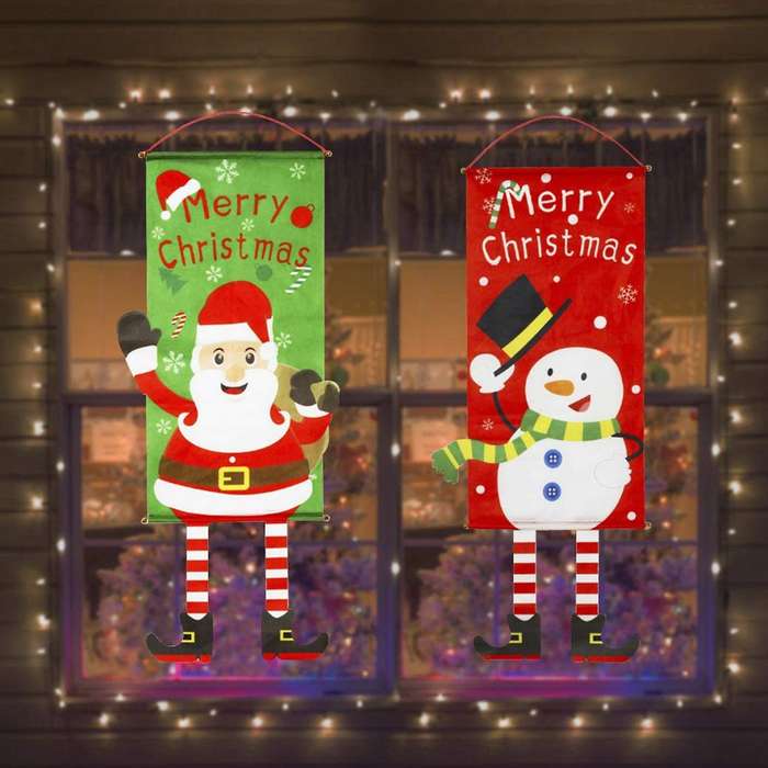 Merry Christmas Window Sign Banners Xmas Fabric Flag Door Porch Decor
