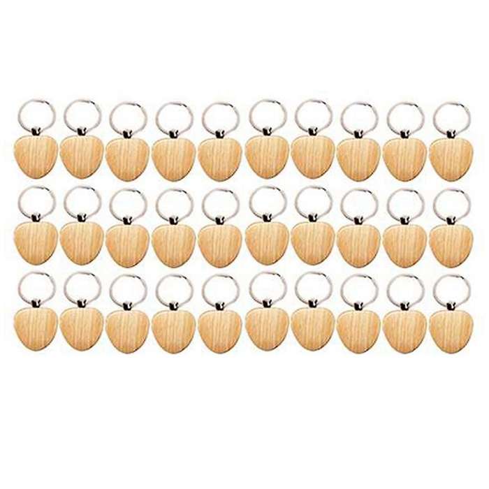 30pcs Blank Heart-shaped Wooden Key Chain Diy Keychains Key Tags Gift