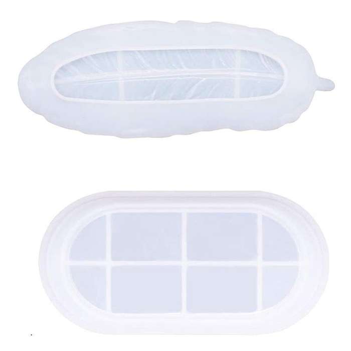 2pcs Resin Tray Mold, Feather Jewelry Soap Dish Casting Molds for Diy