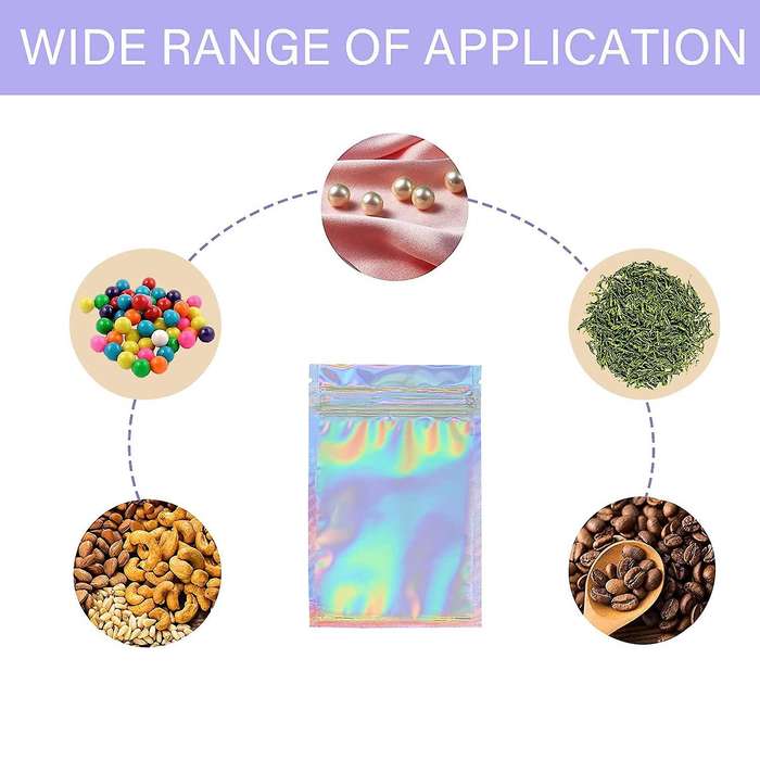 150 Pcs Resealable Mylar Bags Holographic Packaging Bag