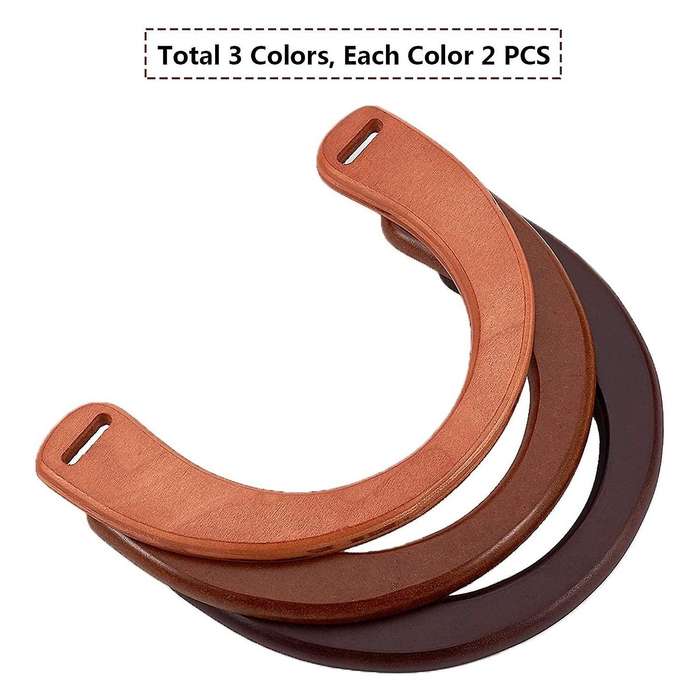 6 Pack Wooden U-shaped Handles 3 Color for Handmade Beach Bag