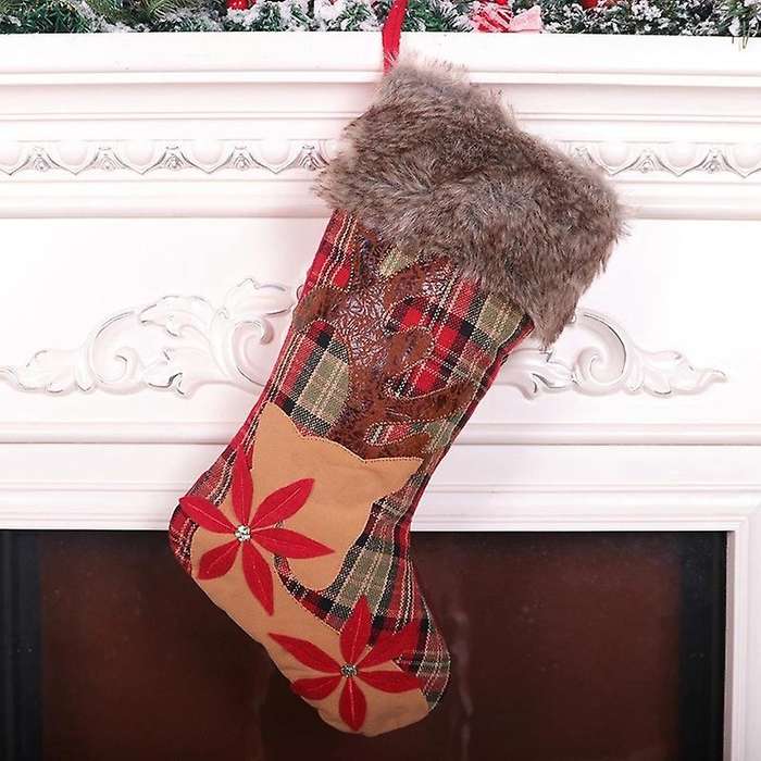 3 Pcs Christmas Stockings Plaid Style for Xmas Holiday Party Decor