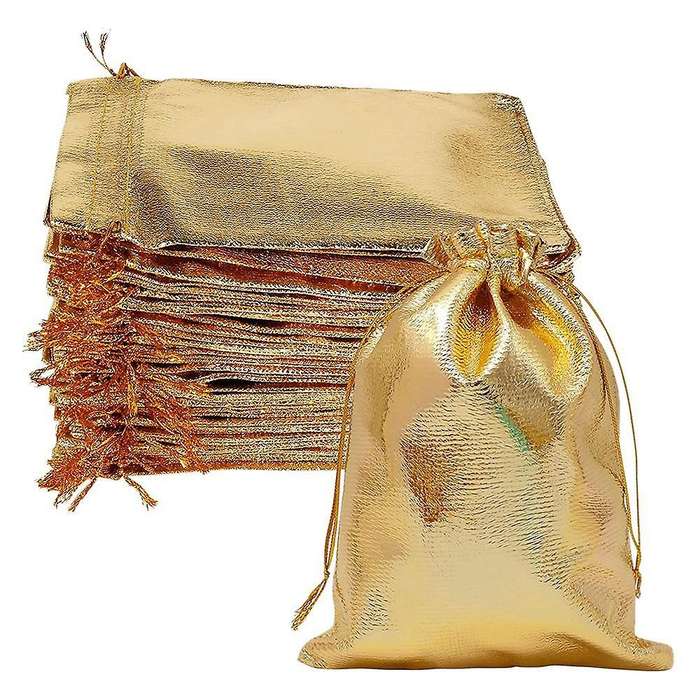 100 Pcs Gold Jewelry Bag Drawstring Bag for Christmas Valentines Day