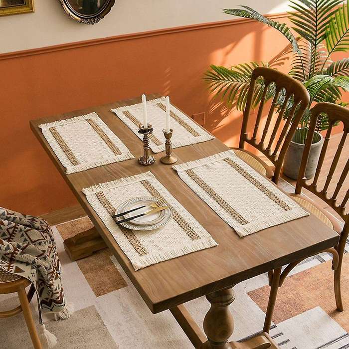 4pcs Hemp Rope Woven Colorblock Placemat for Table Woven Placemat C