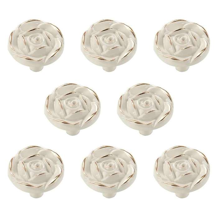 8pcs Rose Flower Zinc Alloy White Drawer Pull Handles for Dresser